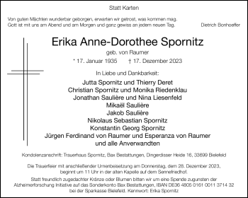 Traueranzeige von Erika Anne-Dorothee Spornitz von Westfalen Blatt