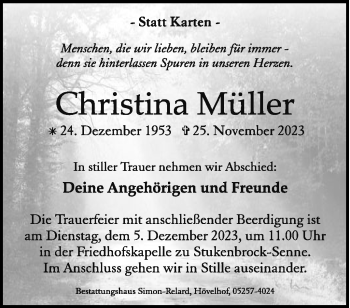 Traueranzeige von Christina Müller von Westfalen Blatt