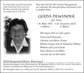 Traueranzeige von Gerda Dewender von Westfalen Blatt