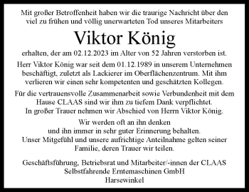 Traueranzeige von Viktor König von Westfalen Blatt