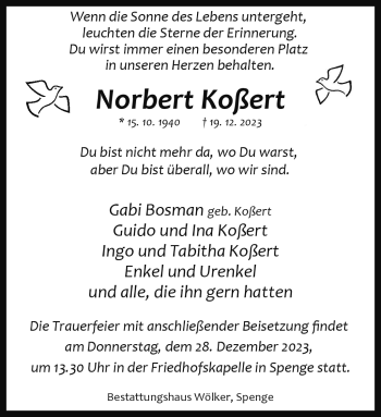 Traueranzeige von Norbert Koßert von Westfalen Blatt