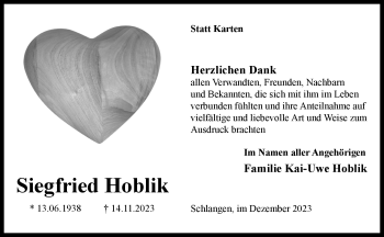 Traueranzeige von Siegfried Hoblik von Westfalen Blatt