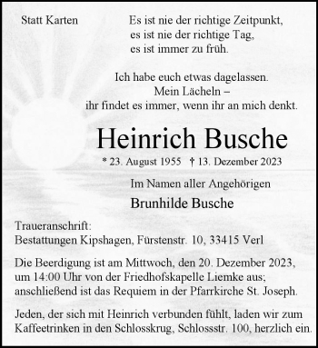 Traueranzeige von Heinrich Busche von Westfalen Blatt