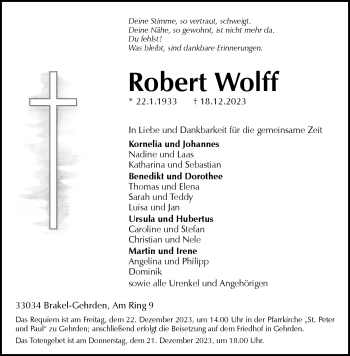 Traueranzeige von Robert Wolff von Westfalen Blatt