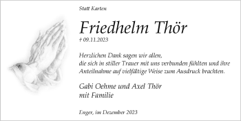 Traueranzeige von Friedhelm Thör von Westfalen Blatt