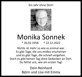 Traueranzeige von Monika Sonnek von Westfalen Blatt