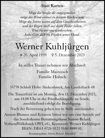 Traueranzeige von Werner Kuhljürgen von Westfalen Blatt