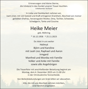 Traueranzeige von Heike Meier von Westfalen Blatt