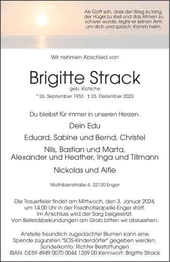 Traueranzeige von Brigitte Strack von Westfalen Blatt