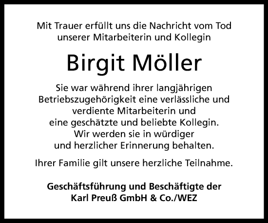 Traueranzeige von Birgit Möller von Westfalen-Blatt