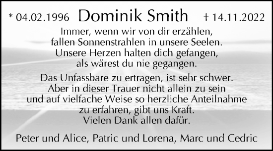 Traueranzeige von Dominik Smith von Westfalen-Blatt