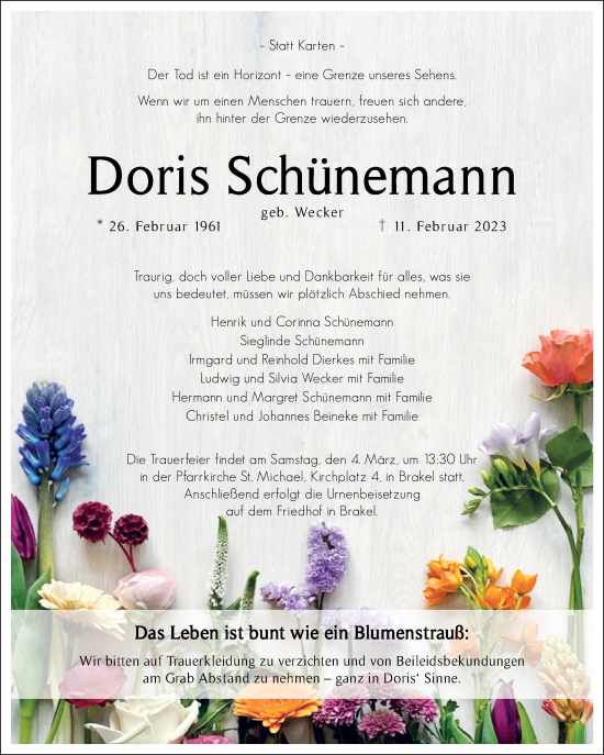 Traueranzeige von Doris Schünemann von Westfalen-Blatt