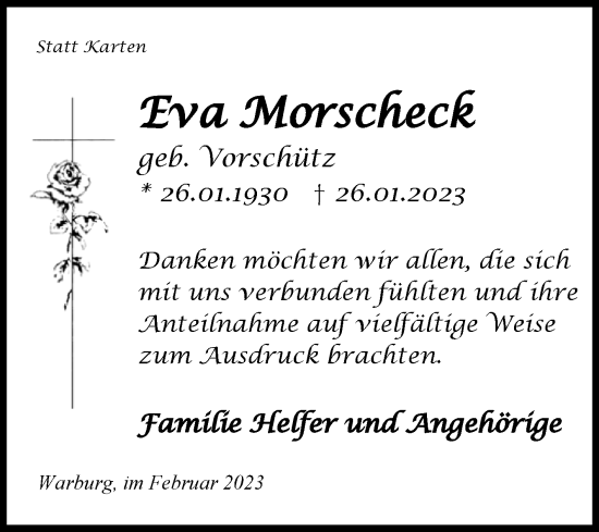 Traueranzeige von Eva Morscheck von Westfalen-Blatt