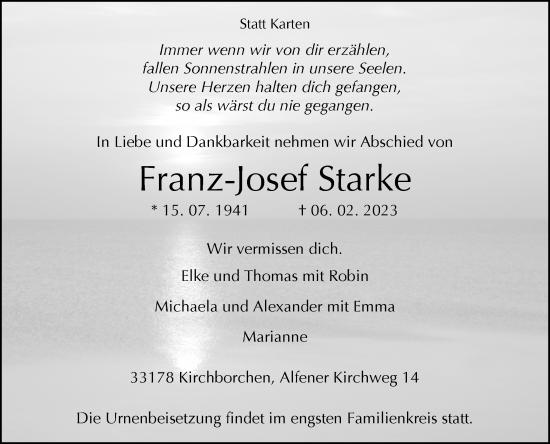 Traueranzeige von Franz-Josef Starke von Westfalen-Blatt