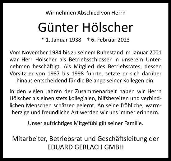 Traueranzeige von Günter Hölscher von Westfalen-Blatt