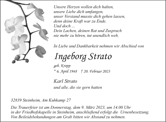 Traueranzeige von Ingeorg Strato von Westfalen-Blatt