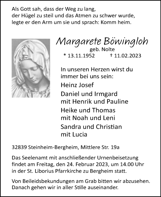 Traueranzeige von Margarete Böwingloh von Westfalen-Blatt