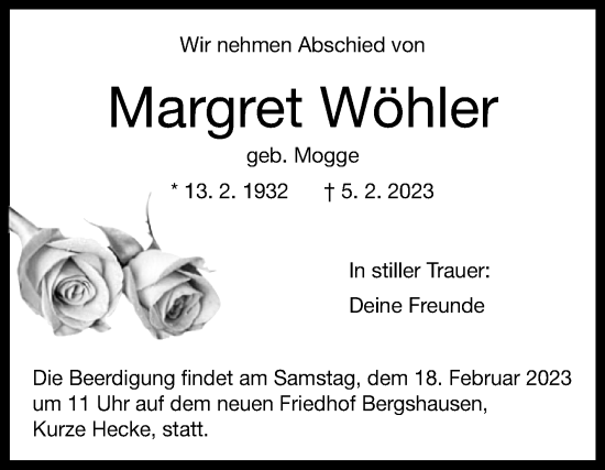 Traueranzeige von Margret Wöhler von Westfalen-Blatt