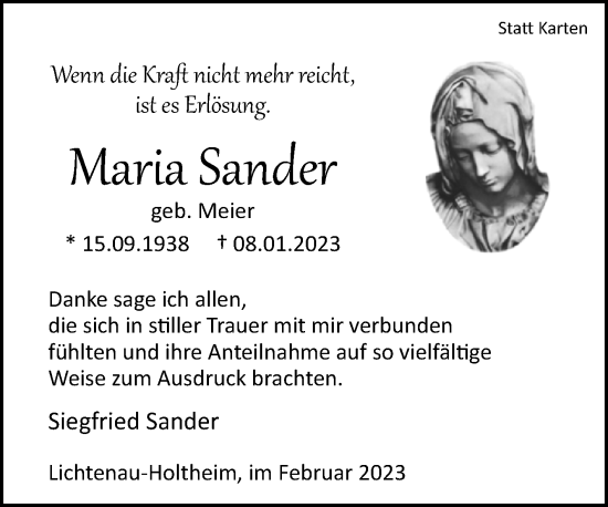 Traueranzeige von Maria Sander von Westfalen-Blatt