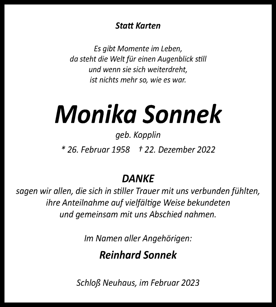  Traueranzeige für Monika Sonnek vom 04.02.2023 aus Westfalen-Blatt