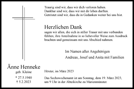 Traueranzeige von Änne Henneke von Westfalen-Blatt