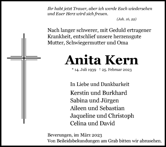 Traueranzeige von Anita Kern von Westfalen-Blatt