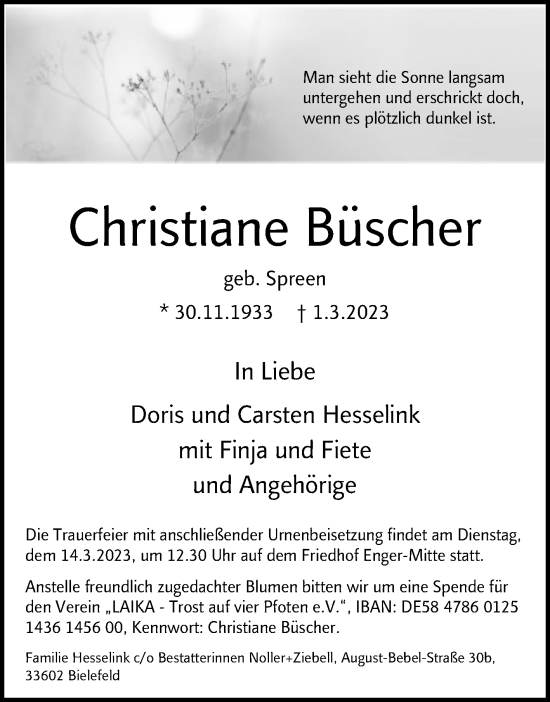 Traueranzeige von Christiane Büscher von Westfalen-Blatt