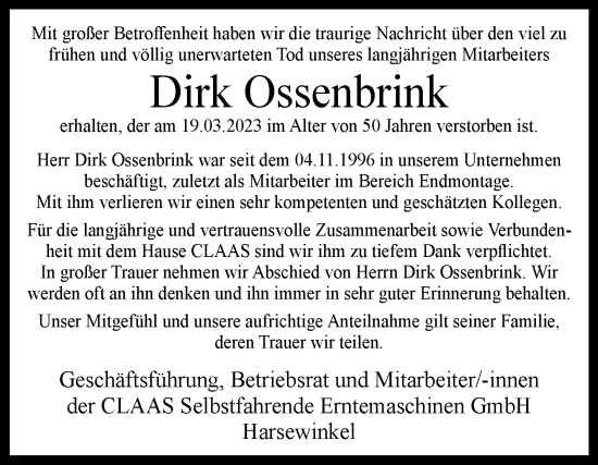 Traueranzeige von Dirk Ossenbrink von Westfalen-Blatt