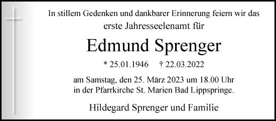 Traueranzeige von Edmund Sprenger von Westfalen-Blatt