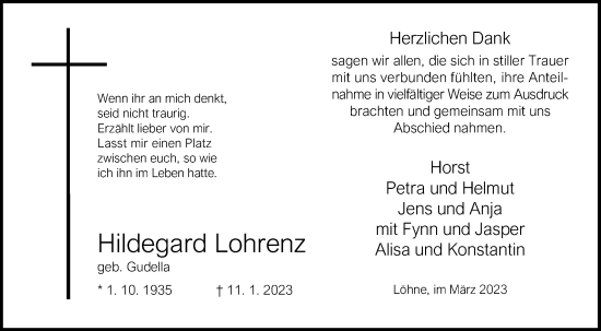 Traueranzeige von Hildegard Lohrenz von Westfalen-Blatt