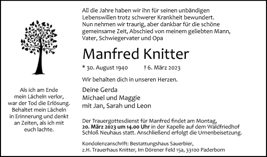 Traueranzeige von Manfred Knitter von Westfalen-Blatt