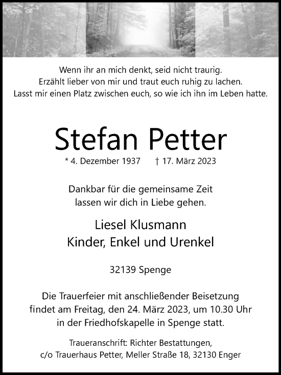 Traueranzeige von Stefan Petter von Westfalen-Blatt