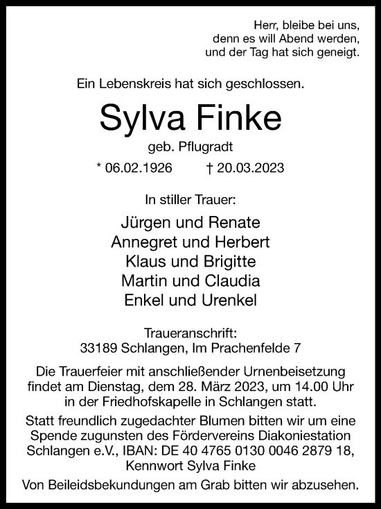 Traueranzeige von Sylva Finke von Westfalen-Blatt