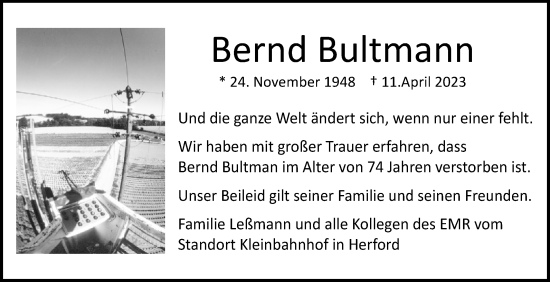 Traueranzeige von Bernd Bultmann von Westfalen-Blatt