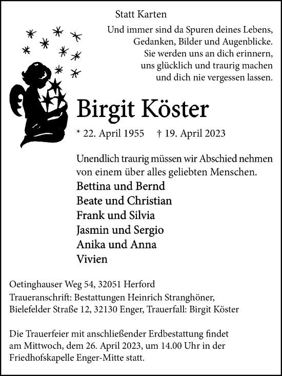 Traueranzeige von Birgit Köster von Westfalen-Blatt