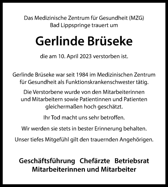 Traueranzeige von Gerlinde Brüseke von Westfalen-Blatt