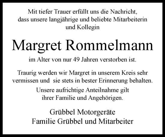 Traueranzeige von Margret Rommelmann von Westfalen-Blatt