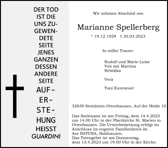 Traueranzeige von Marianne Spellerberg von Westfalen-Blatt