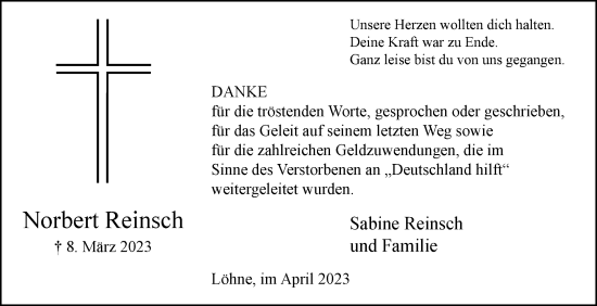 Traueranzeige von Norbert Reinsch von Westfalen-Blatt