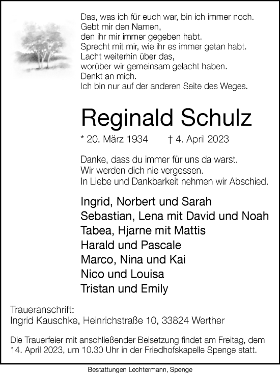 Traueranzeige von Reginald Schulz von Westfalen-Blatt