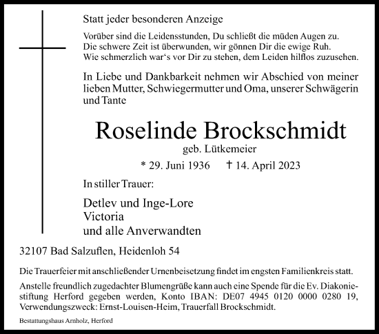 Traueranzeige von Roselinde Brockschmidt von Westfalen-Blatt