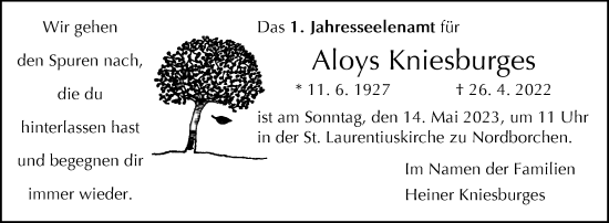 Traueranzeige von Aloys Kniesburges von Westfalen-Blatt