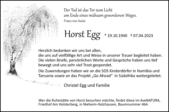 Traueranzeige von Horst Egg von Westfalen-Blatt