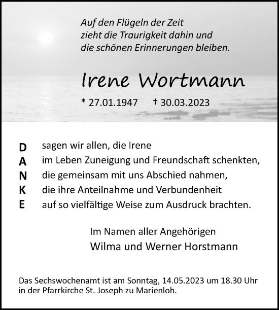 Traueranzeige von Irene Wortmann von Westfalen-Blatt