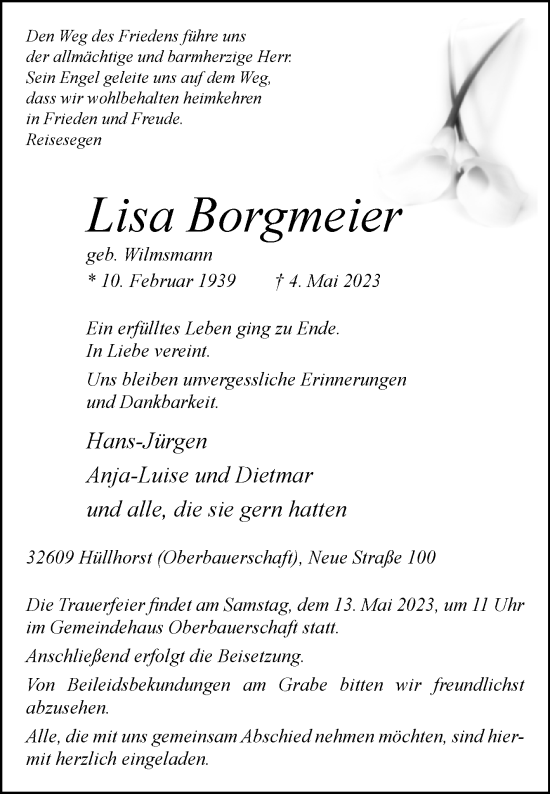 Traueranzeige von Lisa Borgmeier von Westfalen-Blatt