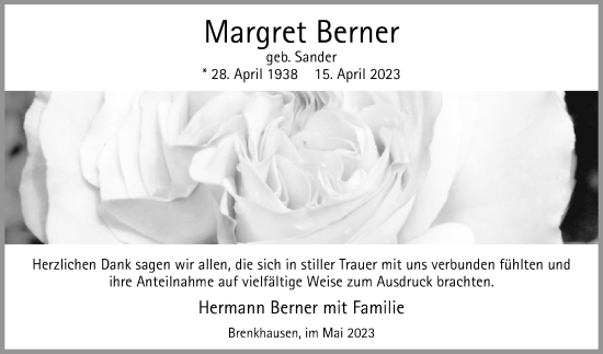 Traueranzeige von Margret Berner von Westfalen-Blatt