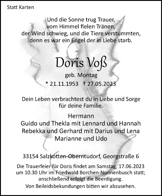 Traueranzeige von Doris Voß 