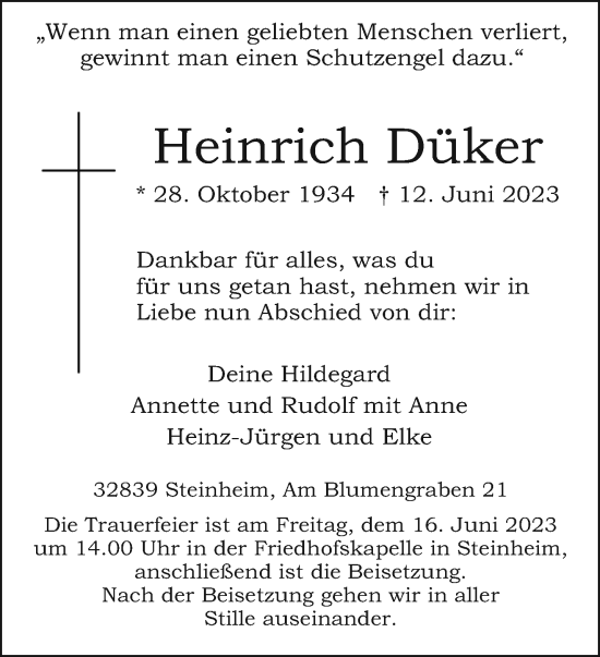 Traueranzeige von Heinrich Düker 