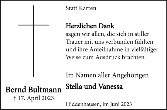 Traueranzeige von Bernd Bultmann 