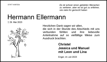 Traueranzeige von Hermann Ellermann von Westfalen Blatt